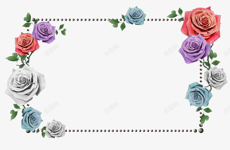 花朵边框png免抠素材_新图网 https://ixintu.com 多色玫瑰 花朵 蓝色花朵 边框 长方形方框