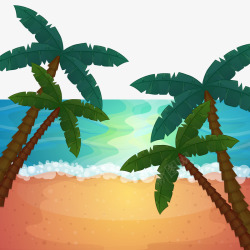 创意沙滩椰林和大海风景素材