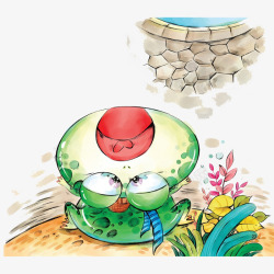 寓言故事插画卡通井底之蛙高清图片