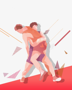 两个人摔跤比赛插画摔跤抽象剪影高清图片