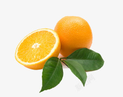 切半甜橙带叶子的橙子高清图片
