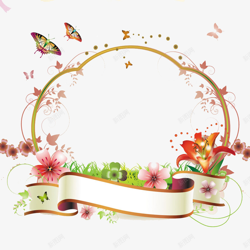 边框花纹png免抠素材_新图网 https://ixintu.com 相片边框 花朵 蝴蝶 边框花文