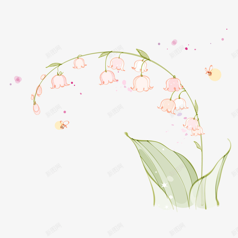 粉色兰花png免抠素材_新图网 https://ixintu.com 兰花 小清新 手绘植物 粉色 绿色叶子 背景装饰