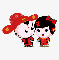 唯美卡通可爱中国风情侣结婚素材