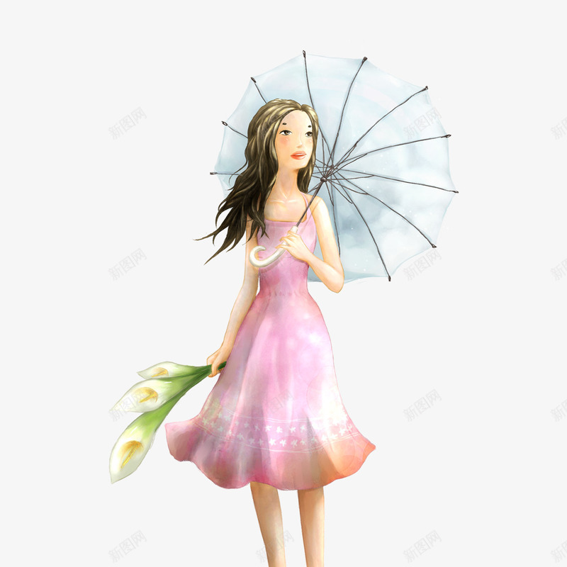 打伞的女孩png免抠素材_新图网 https://ixintu.com 女孩 打伞的女孩 红衣少女 雨伞 鲜花