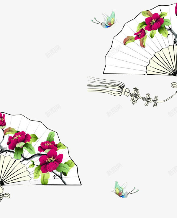中国风花卉扇子背景png免抠素材_新图网 https://ixintu.com 中国风 扇子 素材背景 花卉