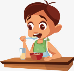 可爱勺子在吃饭的男孩矢量图高清图片