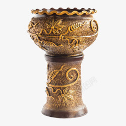 金色刻着植物的古董陶瓷制品实物素材