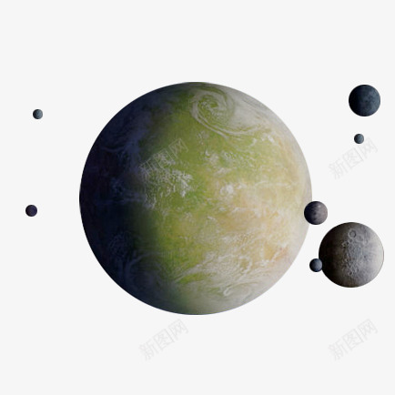 星球与卫星png免抠素材_新图网 https://ixintu.com 多卫星星球 淡绿星球 球 科幻