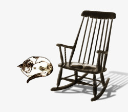 手绘睡猫和休闲摇椅素材