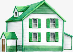 绿色卡通楼房建筑素材