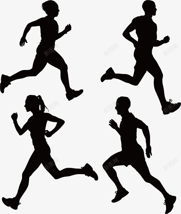 跑步剪影png免抠素材_新图网 https://ixintu.com 人物剪影 女性剪影 小黑人跑步 男性剪影 跑步 跑步影子 运动 运动员影子 锻炼 黑白剪影