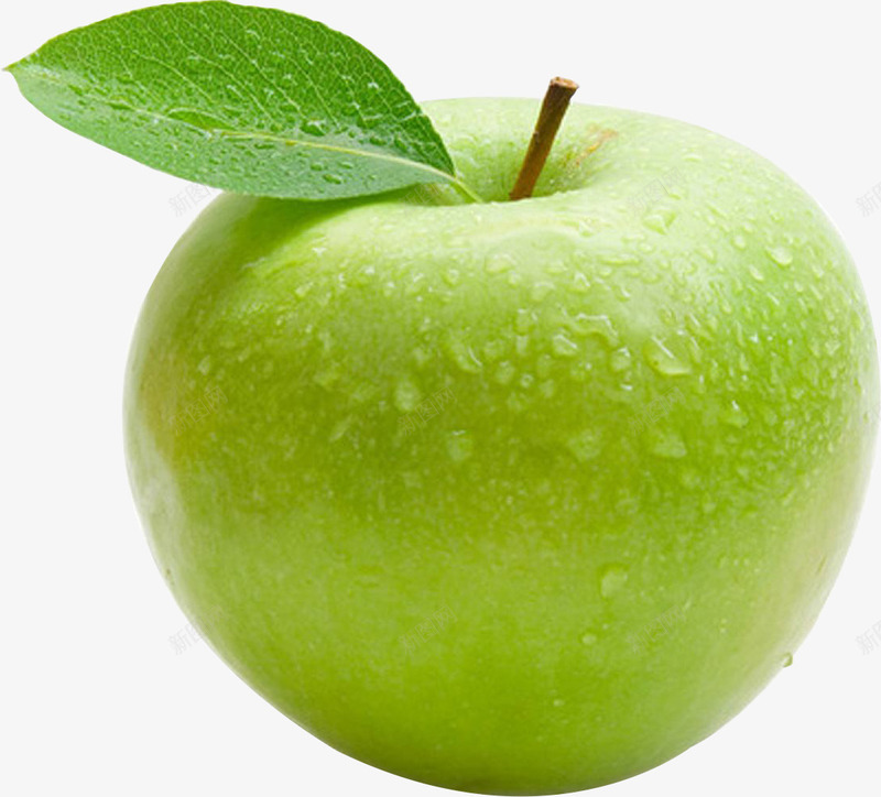 青苹果元素png免抠素材_新图网 https://ixintu.com 带水苹果 绿叶 绿色 苹果 青苹果