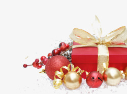 双旦圣诞红色礼物盒铃铛高清图片