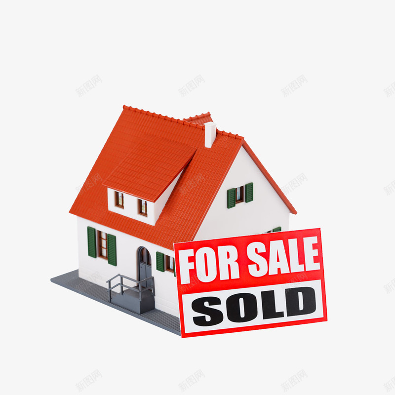 卡通出售房屋png免抠素材_新图网 https://ixintu.com 出售房子 卖房子 房屋出售 橘色屋顶 空房子