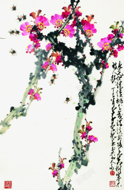 桃花香处见蜜蜂素材