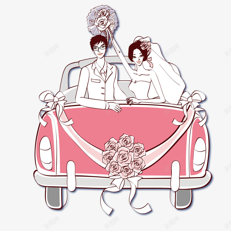 坐在婚车上的夫妇png免抠素材_新图网 https://ixintu.com 卡通 婚礼 婚车上的新婚夫妇 庆典 结婚