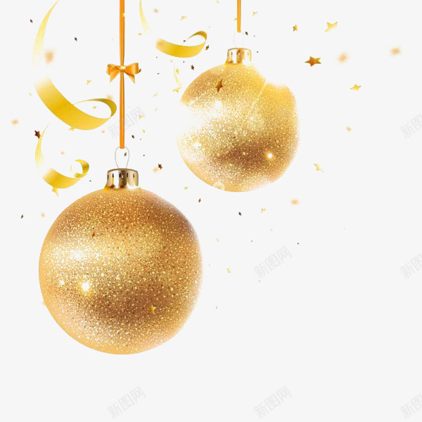 金色彩球png免抠素材_新图网 https://ixintu.com 圣诞节 彩球 漂浮彩带 背景装饰 金色