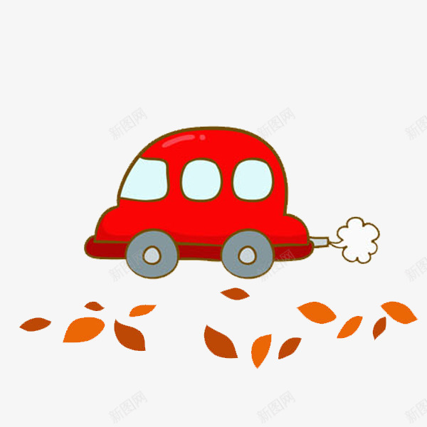 飞驰的汽车png免抠素材_新图网 https://ixintu.com 卡通 小汽车 插图 树叶 红色的 飞驰的 马路