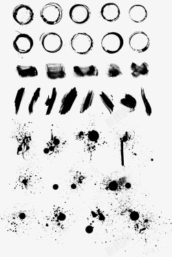 水墨笔触喷溅墨点圆形素材