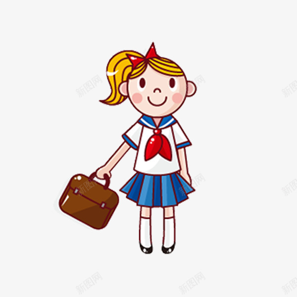 扎马尾的女生png免抠素材_新图网 https://ixintu.com 学子 手提包 校服 红领巾 蝴蝶结