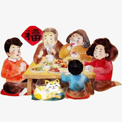 一家人吃年夜饭色彩画素材