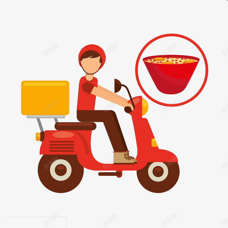 骑电动车送外卖png免抠素材_新图网 https://ixintu.com 卡通手绘 戴帽子的人 电动车 送外卖的人 配送 食物