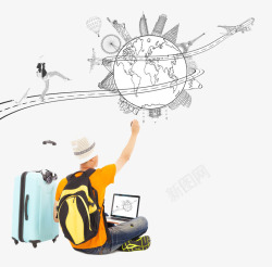 夏列营旅行人与行李箱高清图片