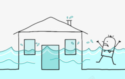 卡通插图洪灾淹没的房子呼救的人素材