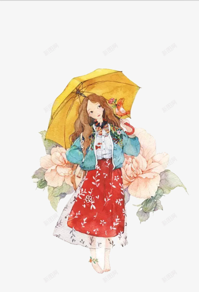 唯美手绘人物插画png免抠素材_新图网 https://ixintu.com 小清新 少女 手绘 插画 文艺 水彩