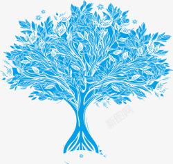 夏威夷树叶卡通手绘蓝色大树矢量图高清图片
