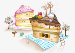 房子蛋糕插画高清图片