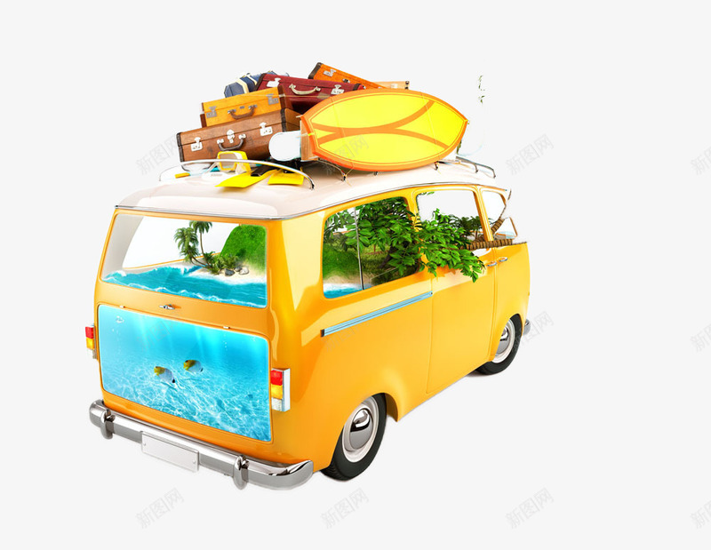 旅行中的黄色面包车png免抠素材_新图网 https://ixintu.com 免抠 免抠素材 旅行 行李 黄色面包车