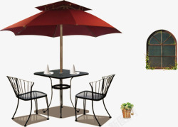 手绘桌几素材太阳伞咖啡桌高清图片