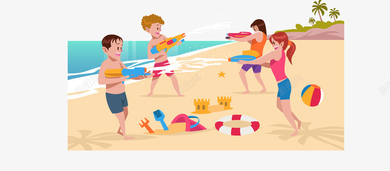 儿童在沙滩上嬉戏矢量图eps免抠素材_新图网 https://ixintu.com 位图图形 儿童 印刷图 嬉戏 手绘 手绘彩色 沙滩 装饰图 矢量图