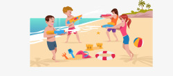 儿童在沙滩上嬉戏矢量图素材