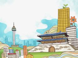 63大楼手绘韩国旅游首尔高清图片
