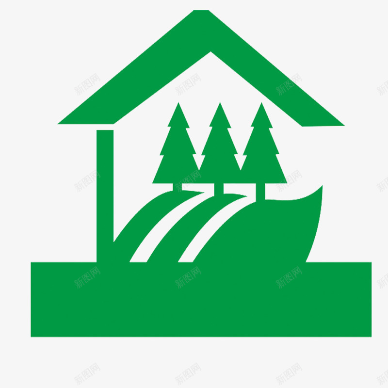 绿色简约房子松树园林logo图标png_新图网 https://ixintu.com 园林logo 房子 松树 简约 绿色