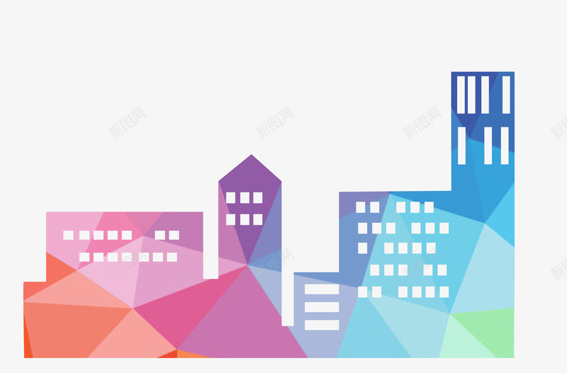 彩色几何建筑png免抠素材_新图网 https://ixintu.com 几何 剪影 剪纸 城堡 建筑 楼房