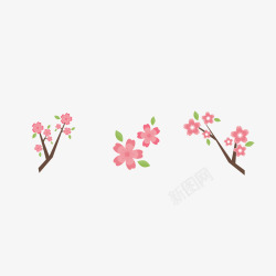 手绘粉色桃花和树枝素材