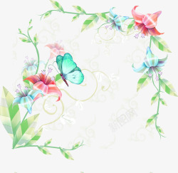 饰边框矢量绿叶条花朵蝴蝶装饰边框高清图片