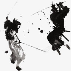 男剑客中国风水墨画剑客比武高清图片