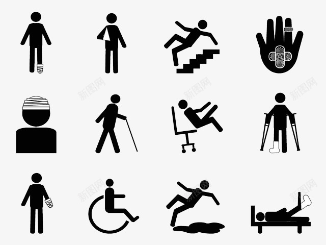 注意受伤标识图标png_新图网 https://ixintu.com 卡通手绘 受伤的手 安全标识 教育 楼梯 残疾 轮椅