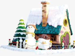 圣诞节房屋雪人装饰素材