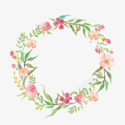 绿色植物装饰花边玫瑰花草水彩手绘圆形边框高清图片