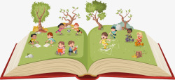 书本上的小树与卡通儿童素材