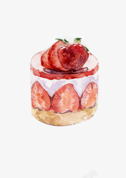 创意草莓奶油广告素材卡通手绘水彩草莓奶油蛋糕高清图片