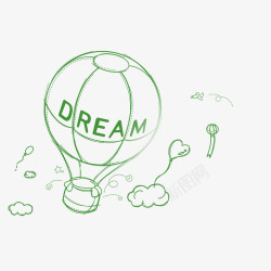 热气球热气球可爱卡通手绘简笔线稿绿色高清图片