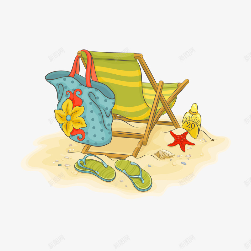 沙滩png免抠素材_新图网 https://ixintu.com 包 拖鞋 椅子 沙滩