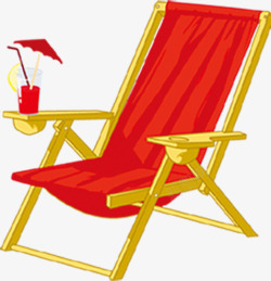 手绘卡通沙滩海边睡椅素材